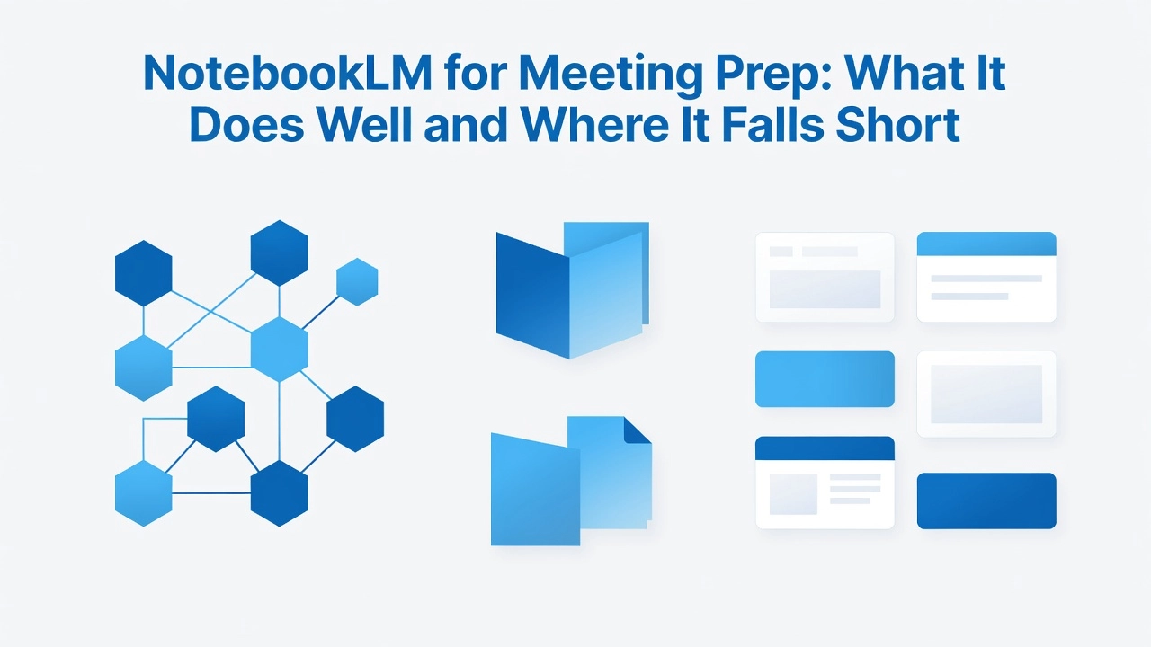 Professional header image for comparison analysis: NotebookLM for Meeting Prep: What It Does Well and Where ...