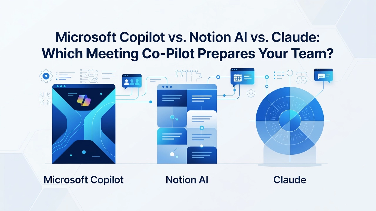Professional header image for comparison analysis: Microsoft Copilot vs. Notion AI vs. Claude: Which Meeting...