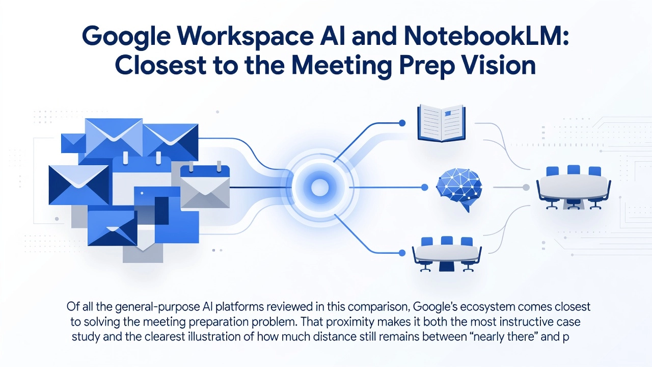 Google Workspace AI and NotebookLM: Closest to the Meeting Prep Vision Google Workspace AI and NotebookLM: Closest to the Meeting Prep Vision